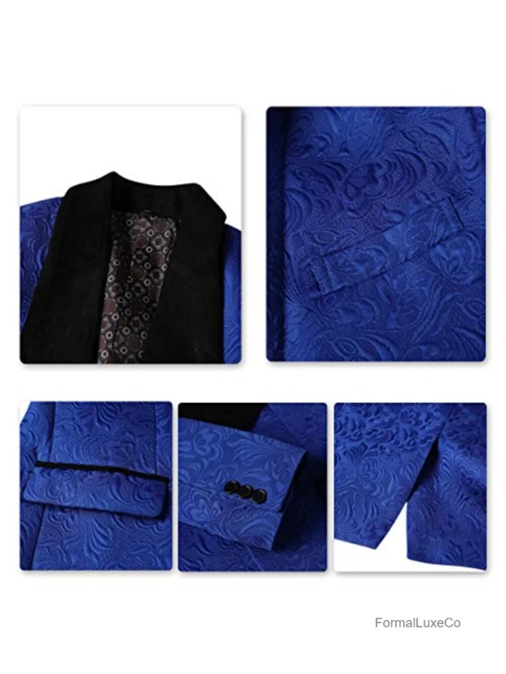 Men's Slim Fit Jacquard Tuxedo 3 Piece Suit, One Button Blazer, Polyester
